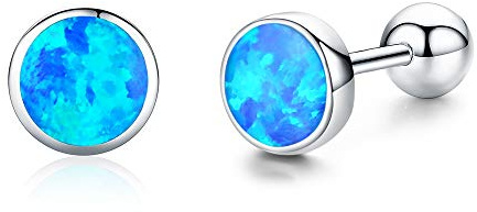 KINGWHYTE Opal-Ohrringe 925er Sterlingsilber Blau/Weiß Opal Runde Ohrstecker Schmuck für Frauen Mädchen Beste Geburtstagsgeschenke
