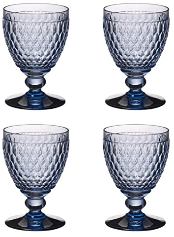 Villeroy & Boch Boston coloured Wasserglas blue 4 Stück Nr. 1173090131 und 4er Set EKM Living Edelstahl Strohhalme