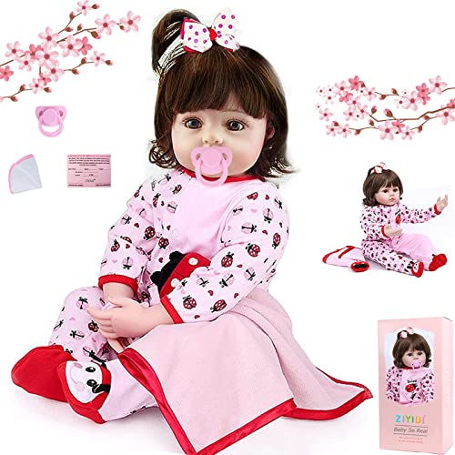 ZIYIUI Reborn Puppe 24 Zoll Lebensechte Weiche Silikon Baby Puppe 60cm Mädchen Geburtstagsgeschenk