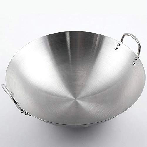 VIGAN Wok a gas con doppio orecchio per friggere e friggere, tradizionale fatto a mano, pentola senza rivestimento (B: 34 cm)