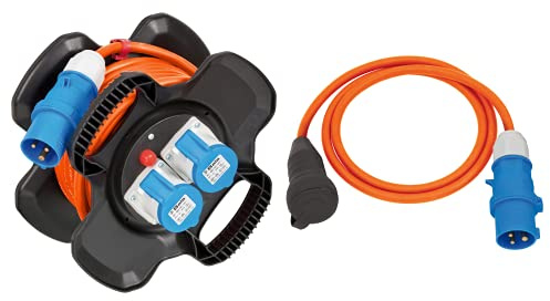 Brennenstuhl Camping-Kabeltrommel 10m (H07RN-F 3G2,5, 2 CEE Steckdosen, 3 Schutzkontakt-Steckdosen) + Brennenstuhl Camping Adapterkabel mit CEE-Stecker und Schutzkontakt-Kupplung (1,5m, H07RN-F 3G2,5)