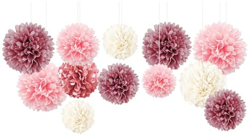 NICROLANDEE Hochzeitsdekorationen - 12 PCS Dusty Rose Blush Pink Tissue Pom Poms für Hochzeit Geburtstag Brautdusche Babyparty Verlobungsfeier Bachelorette Decke und Party Hintergrund Dekor