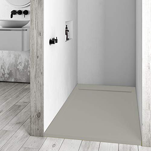 Piatto Doccia In Resina 70x140 Griglia In Tinta Moderno Colorato Effetto Pietra Slim CERAMICHEMIRANDA-Resina Grigio