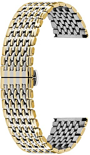 Kai Tian Konische Uhrenarmbänder Edelstahl 20mm Armband für Männer Frauen Bereitstellungsverschluss Silber Gold