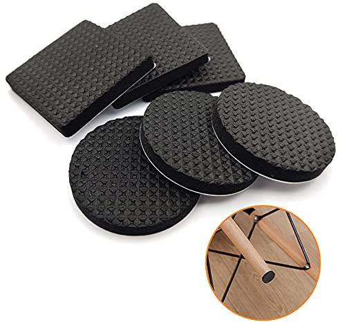 60 Pcs Furniture Feet Pads, Non-Slip Rubber Furniture Pads, Self Adhesive Table Chair Leg Floor Protectors, Round Square Rubber Feet for Chair Legs, Tiled, Carpet, Hardwood Floor Protectors - Black