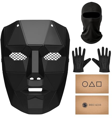 Balinco Game Kostüm-Set für Erwachsene & Jugendliche – Enthält Maske, Sturmhaube, schwarze Handschuhe & Spielkarte für Halloween, Fasching, Karneval, Mardi Gras & Mottopartys