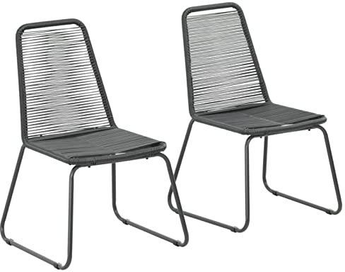 Mogou Gartenstühle 2 STK. Gartenmöbel, Balkonstühle, Balkonmöbel, Bistrostuhl, Garten Stühle, Armlehnenstuhl, Poly Rattan Schwarz
