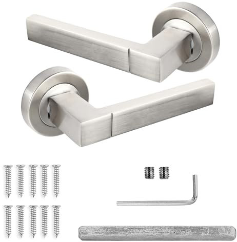 Decoranddecor Internal Door Handles Lever Italian Design Handles On Rose - Aluminium - Satin Nickel