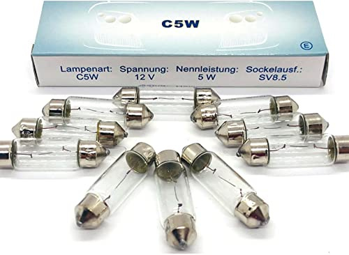 Maxxoni 10x Stück C5W 12V KFZ Auto Beleuchtung Glühlampe Autolampen Glassockel Long Life (10x C5W)