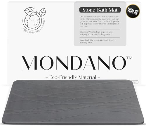 Mondano Stone Bath Mat, Diatomaceous Earth Shower Mat Non Slip Bathroom Mat Quick Dry Stone Mat, Stone Dish Drying Mat, Stone Bath Mats for Bathroom, Diatomaceous Earth Bath Mat (Graphite Grey)