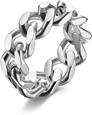 Ayoiow Ring für Herren Edelstahl, Freundschaftsringe Silber Hohl Ketten Bandring Größe 52 (16.6)