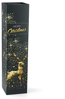 ideas in boxes Premium Weinkarton, Geschenkbox Weihnachten, Weinverpackung, Faltschachtel Geschenkverpackung Flasche „Merry Christmas“, schwarz gold, 38,1x9,2x9,2cm