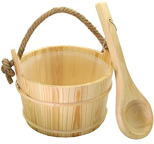 KELUNIS Cubos de Madera de Sauna y Kits de cucharas, Cubos de Sauna con cucharas de Madera de Pino 6l en Escocia mongola - para Salas de Vapor, saunas y Jacuzzi
