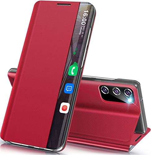 Qissy Handyhülle für Samsung Galaxy S20 FE Hülle Klappbar, Luxus Dünn Spiegel Flip Leder Hard PC Stoßfest Case Cover Galaxy S20 FE 5G Hülle mit Ständer, Clear View für Samsung S20 FE 5g Etui