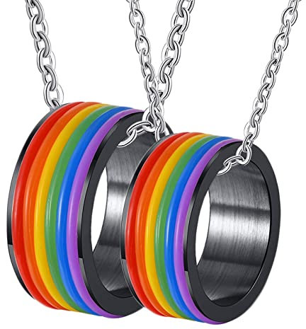 BCughia Partner Ketten mit Ring, Partner Ketten Personalisiert Schwarz Halskette Personalisiert 9 mm Schwarzer LGBT Ring mit Silikonkreis Halsketten