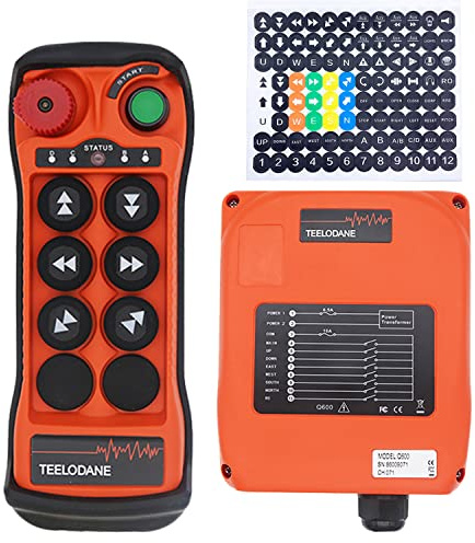 Q600 Kit di controllo remoto per gru wireless industriale a 6 pulsanti 110V 220V 380V Paranco elettrico Ponte a torre a ponte ponte ricevitore con arresto di emergenza... (AC 110-460V)