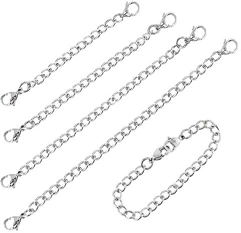 Feibety Necklace Extender,2/4/6/8 Inches 4Pcs Necklace Extenders Silver Stainless Steel Chain Silver Necklace Extender Thin Chain Extension Chains for Jewelry Making Silver Necklace Bracelet Anklet