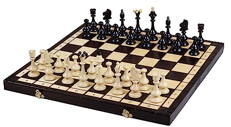 Sunrise Chess & Games Beskid Großes Holzschach, 50 cm | Klappkassette 49,5 cm, Königshöhe 110 mm, Schlanke Figuren, Buche und Birke, Innenfächer mit Stoff