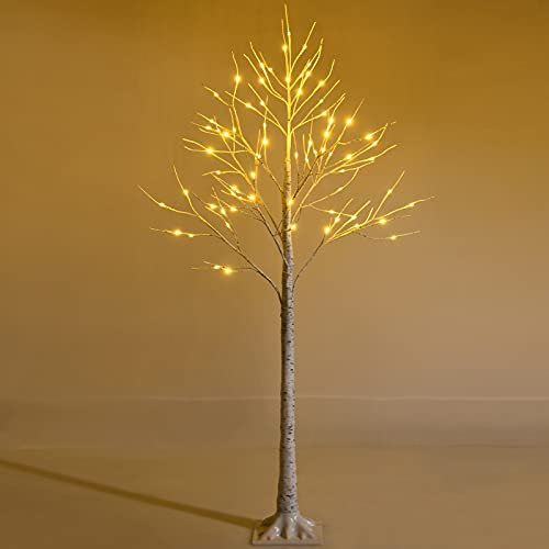 COSTWAY Albero Artificiale Illuminato con Rami di Betulla, Albero di Natale Bianco con Luci LED Calde e Bianche, Decorazione per Interno per Natale Pasqua Matrimonio (150cm)