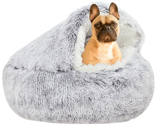 YUDANSI Hundebett, 65 cm Under 9kg überdachtes Hundebett, Katzenhöhle Donut-Bett, Plüsch-Kunstfell-Nest, Flauschiges Hundebetts, Rundes Hundekissen, Hundesofa, Katzenbett für Kleine Mittelgroße Hunde