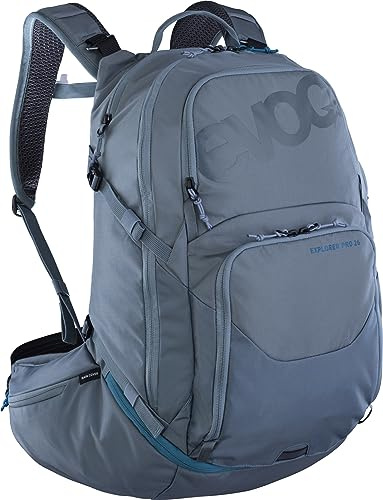 EVOC EXPLORER PRO, Rucksack (optimale Passform, AIR FLOW CONTACT SYSTEM, AIRO FLEX Hüftgurt, inklusive Trinkblasenfach für Trinkblasen und Regenhülle, angenehmer, hochwertiger Daypack)