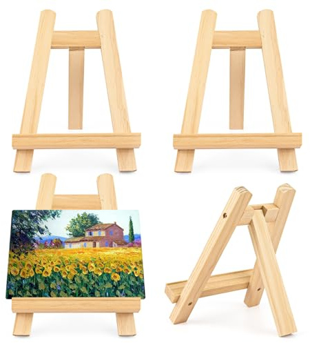 Staffelei Holz (15 x 20cm), 4 Stk mini Holzstaffeleien Tischstaffelei Klein Tisch Malstaffelei Staffelei Holz Bilderständer Klappbar Display Staffelei für Gemälde Kunstwerke Poster Foto Hochzeit