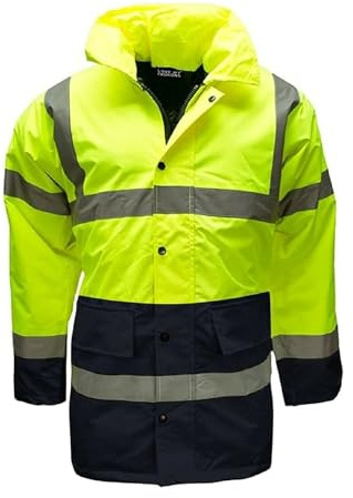 Mens HI VIS Parka Long Coat Hooded Jacket Waterproof, Safety Work Wear High Visibility Jackets Windproof Workwear Reflective Security HI VIZ Protective Construction