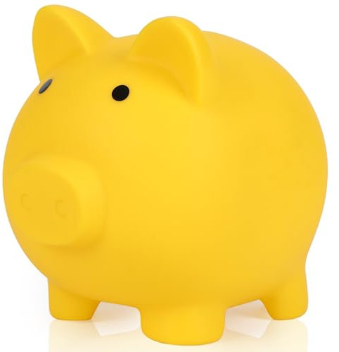 H&W Salvadanaio Giallo per Ragazze - Infrangibile, Mini, Carino, di Plastica - Migliori Regali di Compleanno e Decorazione Della Casa per Bambini