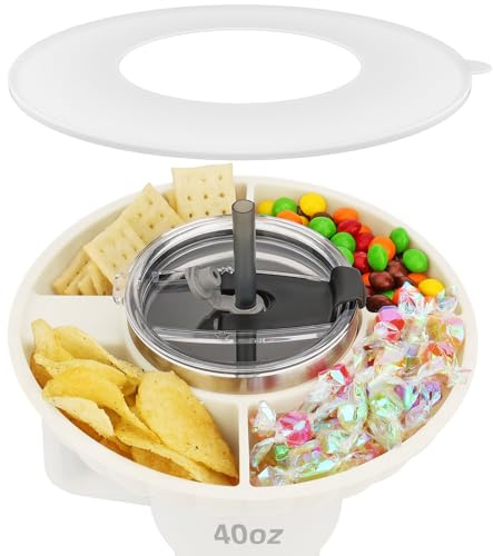 Snackschale mit Deckel für Stanley Cup 40oz/1,18L, NUR FÜR 40OZ, Snackteller kompatibel mit Stanley Quencher 40 oz, Silikon Snack Tray mit 4 Fächern, StanleyCup Zubehör Essen Behälter, KEINE BECHER
