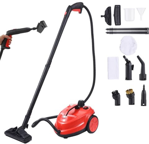 Limpiador a vapor multiusos para el hogar de 1800 W, limpiador a vapor de mano, limpiador a vapor de alta presión para detalles de alfombras de coche de 320°F con olla interior de acero inoxidable
