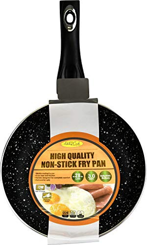 Non Stick Frying Pan Induction Pan with Heat Resistant Handle, Anti-Scratch, Granite, Egg Omelet Pan, Stone Cookware, Chef's Pan, Cooking Pan for Electric, Gas and Induction Hob (28cm Black)