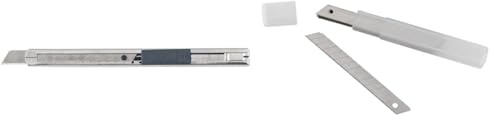 KWB Edelstahl Cuttermesser 9 mm 14909 (Autolock-Funktion, Klingenabbrecher) & Abbrechklingen 9 mm für Cuttermesser 022990 (10 Stück, sehr scharf, in praktischer Spenderbox)