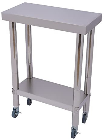 LOYEMAADE Arbeitstisch für Küche 2 Etagen Edelstahl Arbeitsplatte mit Rollen Gastronomie Küchentisch Zubereitungstisch 60 * 30 * 85 cm