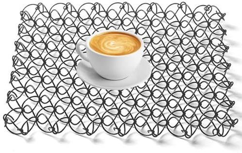 Generic Metalltrivet aus Edelstahl, Spiraldrahttrivet, Schüsselmatte, Tischmatte, Verbrühungsschutz, Metall-Untersetzer für Picknicks, Camping, Schwarz, Silber