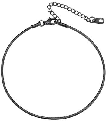 Richsteel Fußkettchen Damen Anklets Schmuck Edelstahl Gold/Schwarz/Silber zierlich Sommer Fuß Kette 22cm+5cm Verlängerungskette verstellbare Größe Kette