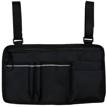 MiOYOOW Soporte para teléfono para silla de playa, bolsa de almacenamiento para reposabrazos de silla de camping con tira reflectante brillante para acampar al aire libre