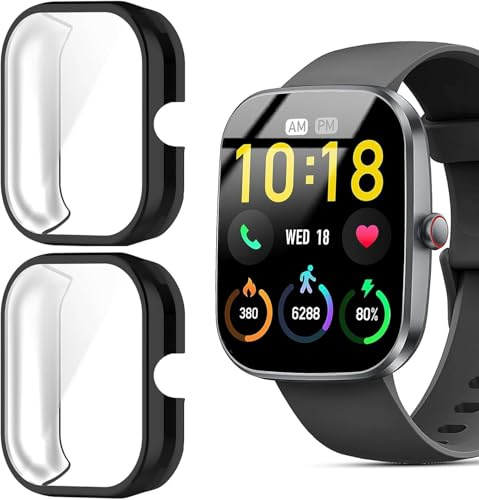 Blueshaweu for Kuizil Smart Watch T70 Case, Soft Slim TPU All Around Protective Shell Anti-Scratch Bumper Cover Case Compatible with Kuizil T70, WeurGhy T70, Csasan T70 1.91 Smartwatch (Black+Black)