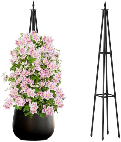 Hsundries Enrejado de obelisco de 4 pies para plantas trepadoras al aire libre, tubos de metal recubiertos de plástico extra gruesos de 16 mm, soporte de escalada interior para plantas en maceta,