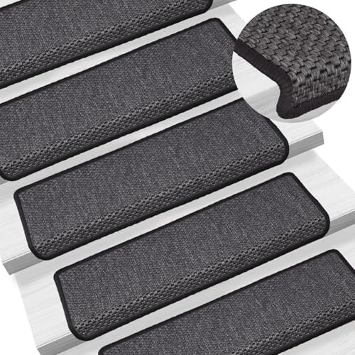 Rantry Selbstklebende Teppiche für Treppen, Sisal-Look, 15 Stück, 65 x 21 x 4 cm, Anthrazit, Innenmöbel für Schlafzimmer, Wohnzimmer, Büro, Möbel