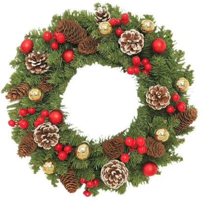 Milageto Weihnachtskranz, Weihnachtsdekoration mit Kugeln, Ornamenten, Weihnachtsdekoration, Weihnachtskranz, Türkranz für Büro, Hochzeit, Kamin