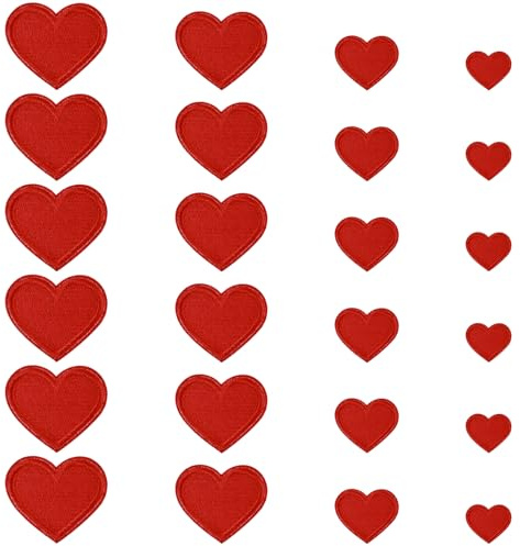 24 Stück Herz Stickerei Aufnäher Rot Aufbügel Patches Herzen Flicken zum Aufnähen Gestickt Bügelflicken Patches für Kleidung Hüte Jacke Schuhe Rucksäcke DIY Reparieren Dekoration