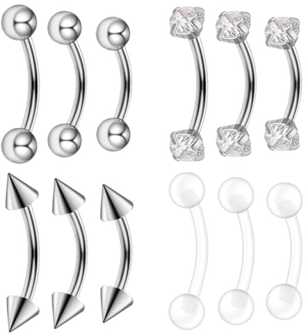 Besyvvin 12er Augenbrauenpiercing 6/8/10mm Silber Curved Barbell 1,2mm Piercing Septum Lippe Helix Rook Augenbrauen Chirurgenstahl Plastik