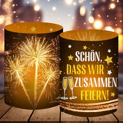 12 Windlicht Tischdeko, Deko Geburtstag Mann Frauen Junge, Geburtstagsdeko Tisch, Silvester Deko 2026, Silvesterdeko Party Set, Happy New Year 2026, Karneval Fasching Tisch Deko, für Teelichter/Kerzen