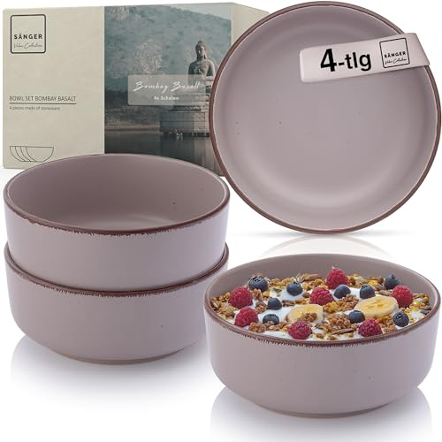 Sänger Bombay Basalt Steingut Schüssel Set 4 teilig, Müslischalen | für 4 Personen, Schalen, kratz- mikrowellen- spülmaschinenfest, Kleine Schüsseln Tiefe Teller lila 700 ml