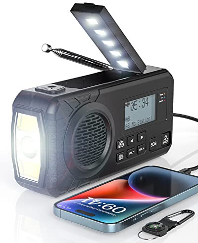 UOHHBOE Radio Portatile a Manovella Solare Ricaricabile 5000mAh DAB AM/FM Power Bank Di Tipo C da Con Allarme SOS Bussola Torcia Elettrica Luce Di Lettura per Campeggio Emergenza All'aperto