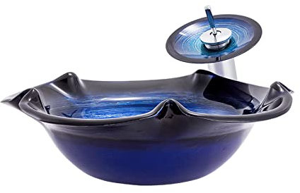 asdchZen Lavabo De Baño, Lavabo, Lavabo, Cuenco De Vidrio, Lavabo para Guardarropa con Desagüe Emergente B, con Grifo, B, con Grifo