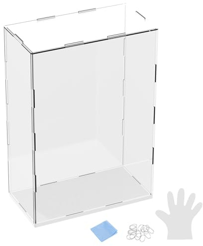 M METERXITY 1-Pack Acryl Display Case 7.9x3.9x11.8 Zoll/20x10x30cm Klare Acryl Vitrine Mit Schwarzer Holz Basis Für Sammlerstücke Staubdichte Ausstellungsvitrine [Weiß Klar]