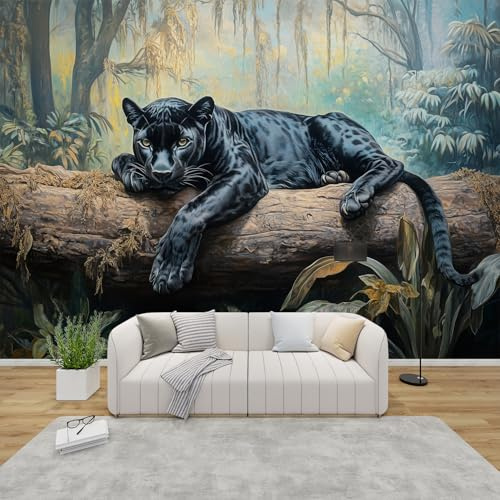 PaxGloz Fototapete Schwarzer Panther Tapete Dschungel Tiere Tapeten Vliestapete Modern Wandtapete Wohnzimmer Schlafzimmer Kinderzimmer Wanddeko Motivtapeten 200 x 140 cm (B x H)
