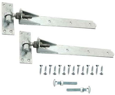 Heavy-Duty 18” (450mm) Adjustable Hook and Band Hinges Pair Gate Fitting Kit in Galvanised Zinc Finish – Ideal for Wooden Garden Gate, Garage Door, Driveway