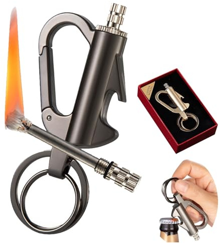 allumettes permanentes, Porte-clés en métal, Briquet, Allume-feu en Silex for Camping en Plein air, Survie d'urgence(Black)